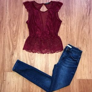 BKE boutique sheer lace top